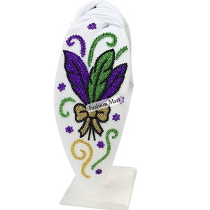 Bandeau Turban Mardi Gras avec strass personnalisé avec perles Fleur de Lis et masque - Product Image 1
