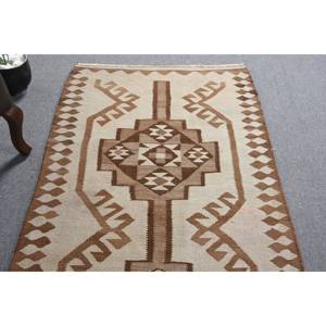 Alfombra de área Kilim turca Vintage 31X118 pies marrón Beige tejido plano lana látex respaldo Patchwork para decoraciones de sala de estar - Product Image 3