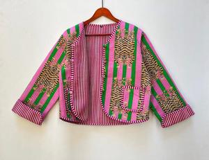 Veste matelassée pour femme imprimé tigre block-imprimé Style Boho manteau fait main avec bouton plus proche hiver tissu tissé cadeau de vacances - Product Image 2