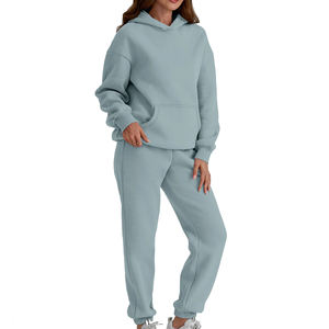 Ropa de calle chándal liso ajustado 100% algodón polar Jogger conjunto estampado personalizado pulóver deportes trajes de chándal de gran tamaño para mujer - Product Image 1