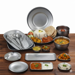 Ensemble de thali vintage 12 pièces à paroi simple avec finition argentée polie, ensemble de thali de luxe en gros 12 pièces - Product Image 1