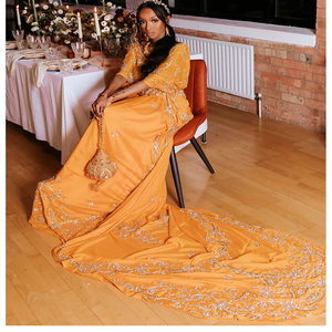 Luxe multicolore mariée mariage somalien Dirac Satin soie perlée or pierres somali Dirac robe de mariée tissu ensemble - Product Image 4