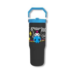 Gobelet isotherme en acier inoxydable Kuromi de 30 oz avec poignée et paille rabattable, capacité de 0,85 L, pour les voyages, isolation thermique chaude et froide, matériau PC - Product Image 1