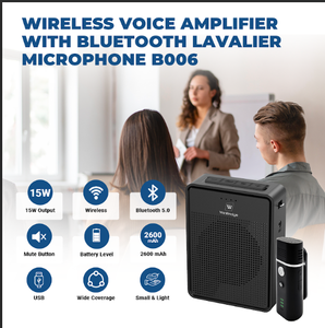 B006 מיני קול אלחוטי מגבר קול עם מיקרופון דש מיקרופון Lapel 5v טעינה פלסטיק - Product Image 4