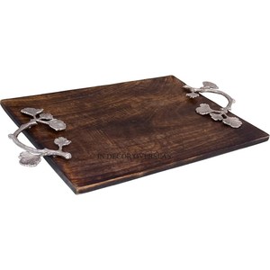 Bandeja de servicio de forma redonda de madera de la mejor calidad con acabado esmaltado de diseñador de flores y hojas, accesorios de cocina para el hogar y el Hotel - Product Image 5