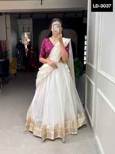 Vêtements ethniques indiens Organza avec travail de tissage Zari avec tasles cousus Lehenga et Heavy Banglory Blouse non cousue pour les femmes - Product Image 5