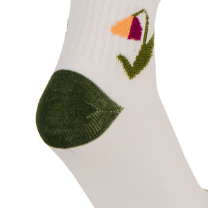 युवा स्ट्रिंग के लिए पुष्प वसंत सफेद कपास मोजे के लिए छत पर नीचे लोगो प्लेसमेंट के साथ डिजाइन - Product Image 6