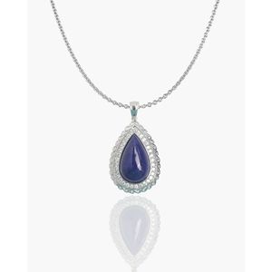 Grand pendentif goutte d'eau en filigrane Lapis plaqué rhodium - Product Image 1