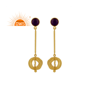 Último diseño 18K chapado en oro amatista Aventurina cuarzo piedra preciosa colgante pendiente Demi joyería fina fabricante - Product Image 1