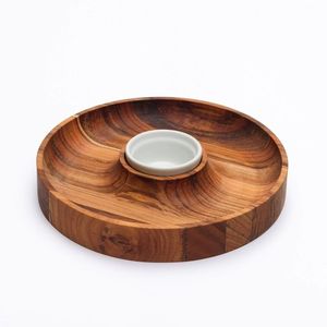 Acacia Wood <b>Chip</b> and Dip <b>Tray</b> with Ceramic Bowl Stylish Round Serving Platter for Snacks and Dip Modern Wooden <b>Chip</b> <b>Tray</b> - Product Image 3