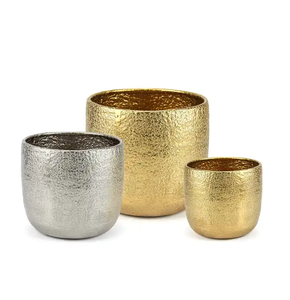 SET/2 jardinières en métal maison décorative luxe nouveau Design fleurs décoration jardin jardinière et Pots avec Design texturé à la main - Product Image 5