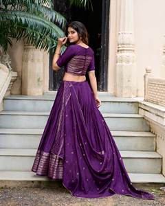 Lehenga Choli en Georgette de Viscose Légère Longueur Ras du Sol avec Broderie Filée et Bordure en Dentelle pour Tenue de Fête Nuptiale - Product Image 2