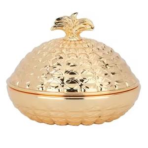 Nouveauté : boîte en métal plaqué or avec couvercle pour servir des dattes, boîte à fruits secs en forme d'ananas - Product Image 1