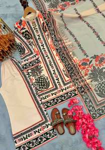 Conjunto de ropa de fiesta tradicional de diseñador Salwar Kameez con función de secado rápido Top y pantalones de crepé natural - Product Image 6