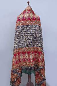 Châles en soie pakistanais traditionnels faits à la main, tendance, avec broderie unie et travail de miroirs, style ethnique, longs, respirants et doux pour la peau - Product Image 3