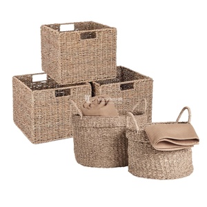 Natural Seagrass Woven <b>Basket</b>, Rustic Nodular Weave <b>Storage</b> <b>Baskets</b> Space Saving Nesting for Home Organization - Product Image 5