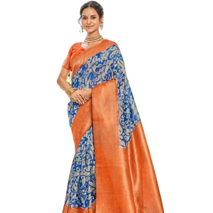 Saree classique traditionnel en soie Banarsi douce de créateur pur tissé à la main avec chemisier pour des occasions spéciales et des fêtes - Product Image 1