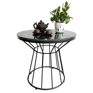 <b>Antique</b> Iron Frame Round <b>Sofa</b> Table with Stone Top Industrial Design Style Living Room Furniture-TT68239 - Product Image 2