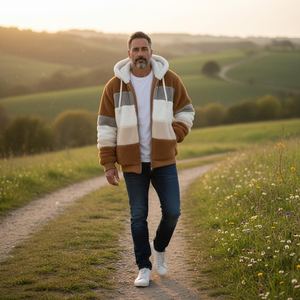 Mens Solid Sherpa <b>Hoodie</b> Jacket Plush Fleece Zip-Up Winter Coat Hood | <b>Soft</b> Warm 100% Cotton Waterproof Windproof - Product Image 5
