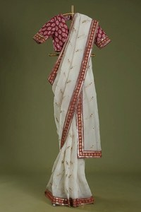 ÚLTIMO BANARASI SEDA SUAVE ZARI TRABAJO SAREE CON BLUSA DESCOSADA MAROON - Product Image 3