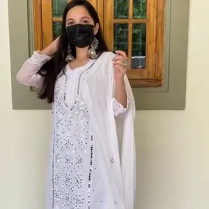 Новейший дизайн шеи для панджаби, верхняя ткань, горгета, работа, Китай, настоящий зеркальный внутренний слой, Dupata, ткань горгета