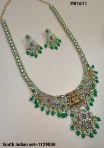 Ensemble de bijoux de mariage traditionnels et à la mode en cuivre indien pour femmes, ensemble de boucles d'oreilles et de collier - Product Image 2