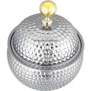 Casserole de forme ronde polie brillante de couleur argentée de texture martelée avec le couvercle supérieur plaqué or pour les ustensiles de cuisine de maison et d'hôtel - Product Image 6