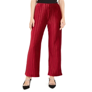 Pantaloni Alfani da donna in velluto rosso plissettato a gamba larga, vita alta, vestibilità dritta, antipiega, traspiranti, taglia Petite, per l'inverno - Product Image 1
