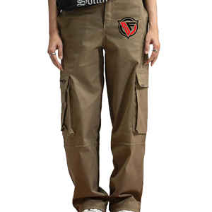 Pantalones Cargo informales para mujer, ropa de gimnasio ligera de Color sólido con diseño frontal plano elástico transpirable con múltiples bolsillos - Product Image 1