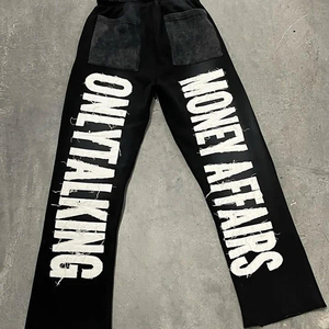 Streetwear Customized Logo Patchwork <b>Joggers</b> Stacked <b>White</b> Color Sweat Pants 100% Cotton Terry Flare Sweatpants - Product Image 5