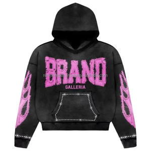 Sudadera con capucha recortada Vintage Boxy de algodón pesado desgastado con detalles de diamantes de imitación y estampado gráfico - Product Image 6