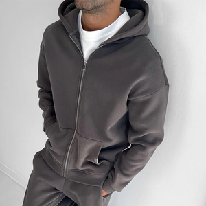 Nouveauté Sweat à capuche pour homme en molleton 100% coton avec fermeture éclair Logos imprimés personnalisés Applique Streetwear Surdimensionné Couleur unie pour l'automne - Product Image 6