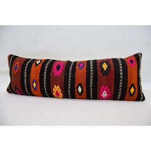 Multicolor Kilim Patchwork Wool <b>Pillow</b> 12x36 Inches Luxury Ethnic Vintage Leaves Pattern Woven Decorative Cushion 18x18 Inches - Product Image 4