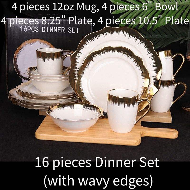 Juego de vajilla de 16 piezas (con bordes ondulados)