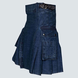 Kilt Utilitario de Mezclilla Azul Oscuro, Elegante y Duradero, con Cinturón de Cuero, Bolsillos Cargo, Venta al por Mayor de Fábrica 2026 - Product Image 2
