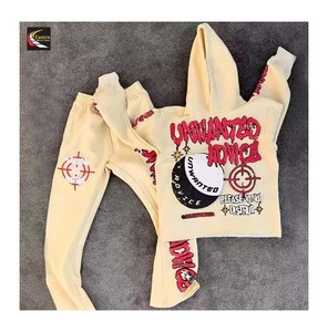 Own Logo Triple High Waist <b>Patch</b> Sweatpants and Hoodie with Trendy Embroidery Zipper Hooded Collar Tracksuit Set - Product Image 1