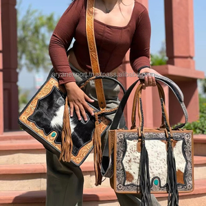 Bolso de mano con flecos de piel de vaca occidental, bolso tallado a mano elegante, superventas, para mujer, multiusos - Product Image 4