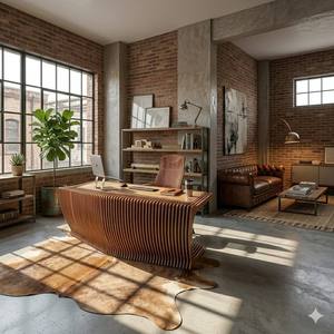 Conjunto de Escritorio y Silla Ejecutivos Modernos, Resistentes al Agua, Ecológicos, con Superficie de Madera 3D y Relieve, Madera de Pera, para Sala de Estar - Product Image 2