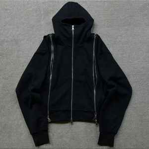 Sweat à capuche personnalisé 100% coton polaire lourd délavé à l'acide Streetwear coupe régulière triple fermeture éclair anti-rétrécissement nouveau style Look délavé - Product Image 4