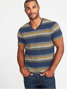 Camisetas a rayas con cuello de pico para hombre, camisetas cortadas y cosidas con cuello de pico hechas en la India - Product Image 4