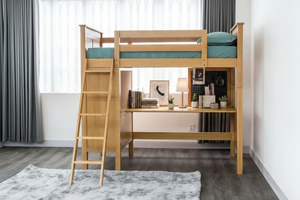 Cama Alta Doble Estilo Moderno Valencia con Cómoda, Muebles de Madera Maciza de Alta Calidad, Color Natural, Hecho en Vietnam, Pino de Nueva Zelanda - Product Image 4