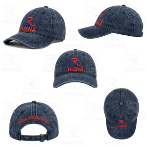 Gorra de Béisbol RIZNA Vintage Deportiva de Sarga Vaquera, 6 Paneles, Ajustable, Unisex, Casual, con Logotipo Bordado en el Panel Frontal, Azul, de Algodón - Product Image 6