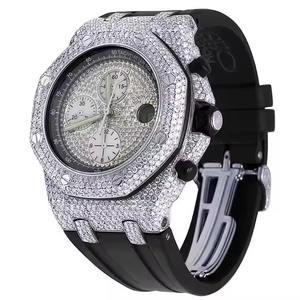Venta caliente de cuero negro Mossinate Diamond Watch CED Out Mens Full CZ Crystal reloj de pulsera para hombres disponible para precio de exportación - Product Image 1