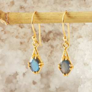Trendy Fashion Handmade Natural Labradorite Gemstone Solid Statement <b>925</b> Sterling <b>Silver</b> Gold Plated Drop and Dangle <b>Earrings</b> - Product Image 2