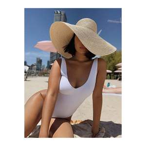 Beige Wide Straw <b>Hat</b> Hsr2005 - Beige - Product Image 1