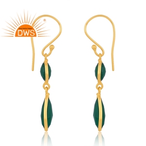 Dernière conception faite à la main 18K plaqué or naturel vert Onyx pierres précieuses boucles d'oreilles Demi fabricant de bijoux fins - Product Image 3