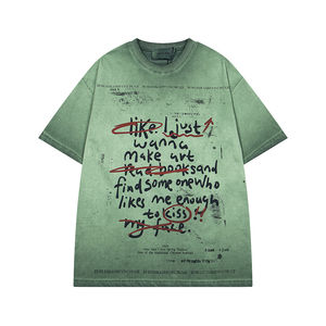 Camiseta de Verano para Hombre 100% Algodón 180g Transpirable Antiarrugas Ecológica Cuello en V Teñido con Efecto Desgastado Estampado Oversize de Corte Holgado - Product Image 4