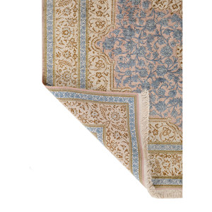 Tapis en soie noués à la main Gulmarg Ivory pour la maison - Motif médaillon rectangulaire en viscose pour adolescents, idéal pour salon et couloir - Product Image 5