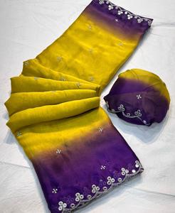 Georgette de soie saree Multi Broderie Travail Avec Running Work Blouse pure georgette - Product Image 2