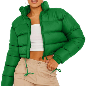 Vente en gros de col rabattu, veste pour femme logo personnalisé coupe-vent court à manches longues pour femmes coupe-vent surdimensionné zippé matelassé - Product Image 1